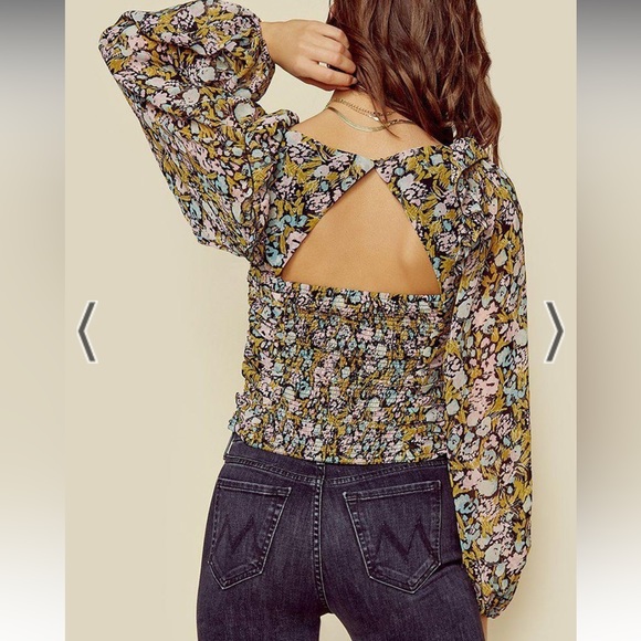 Free People Mabel floral printed ruffle blouse balloon sleeves size small - Picture 14 of 16